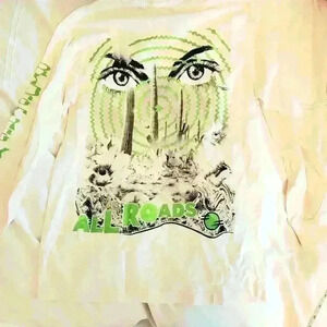 All Roads Desert T Shirt Cream Neon Green Long Sleeve Black Crewneck